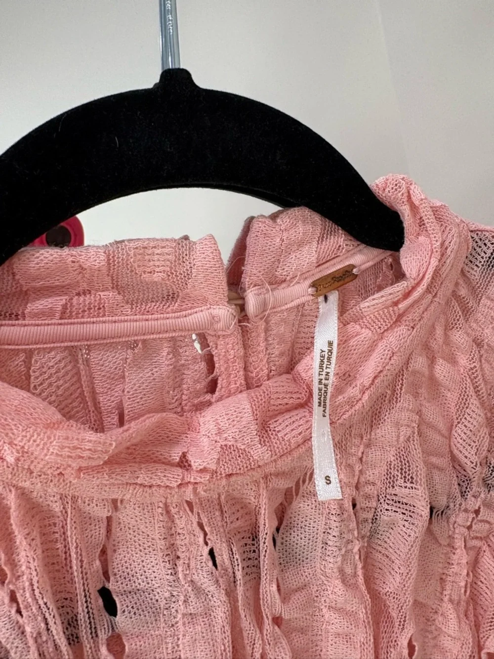 Free People Pink Smocked Ruffle Sleeve Top